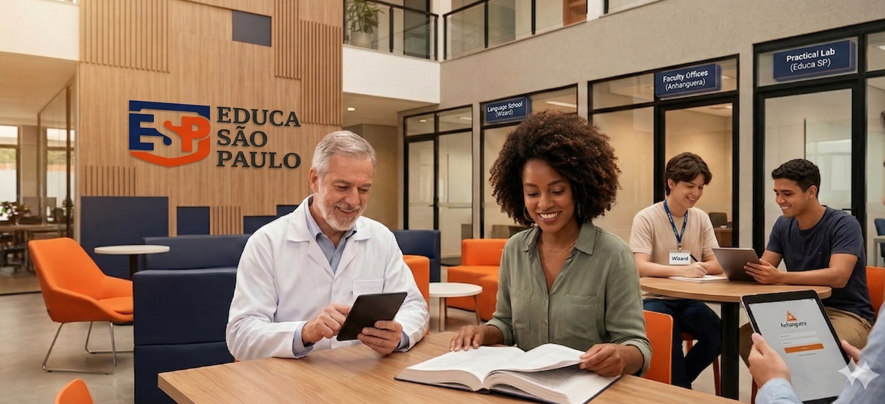 Estudantes felizes no Hub Educa SP